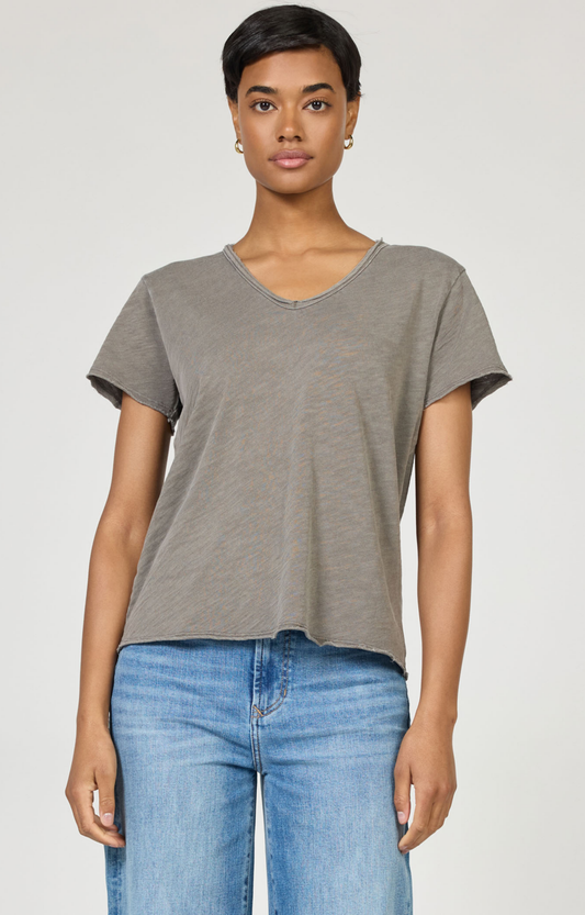 Grey Distressed V-Neck T-Shirt
