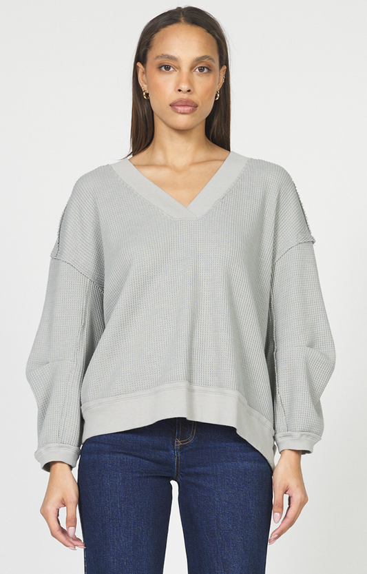 Grey Waffle V-Neck Shirt