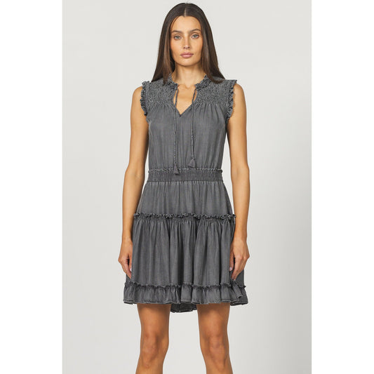 Grey Washed Ruffle Mini Dress