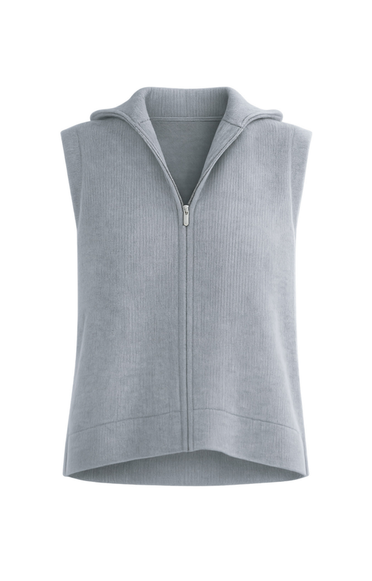 Grey Zip Sleeveless Knit Top