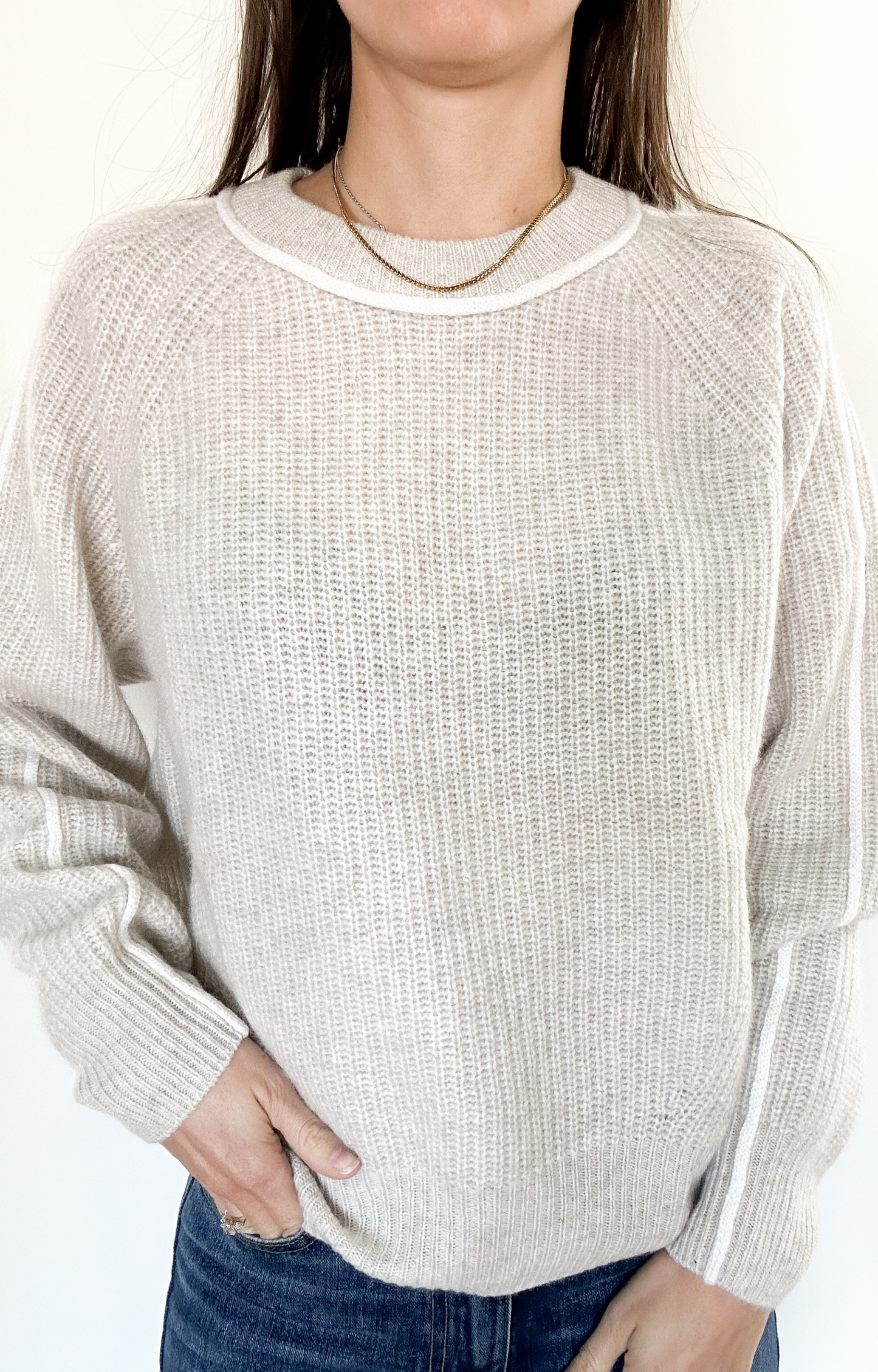 Grey/White Piping Cashmere Sweater