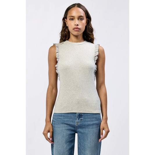 Heather Grey Ribbed Ruffle Sleeve Top