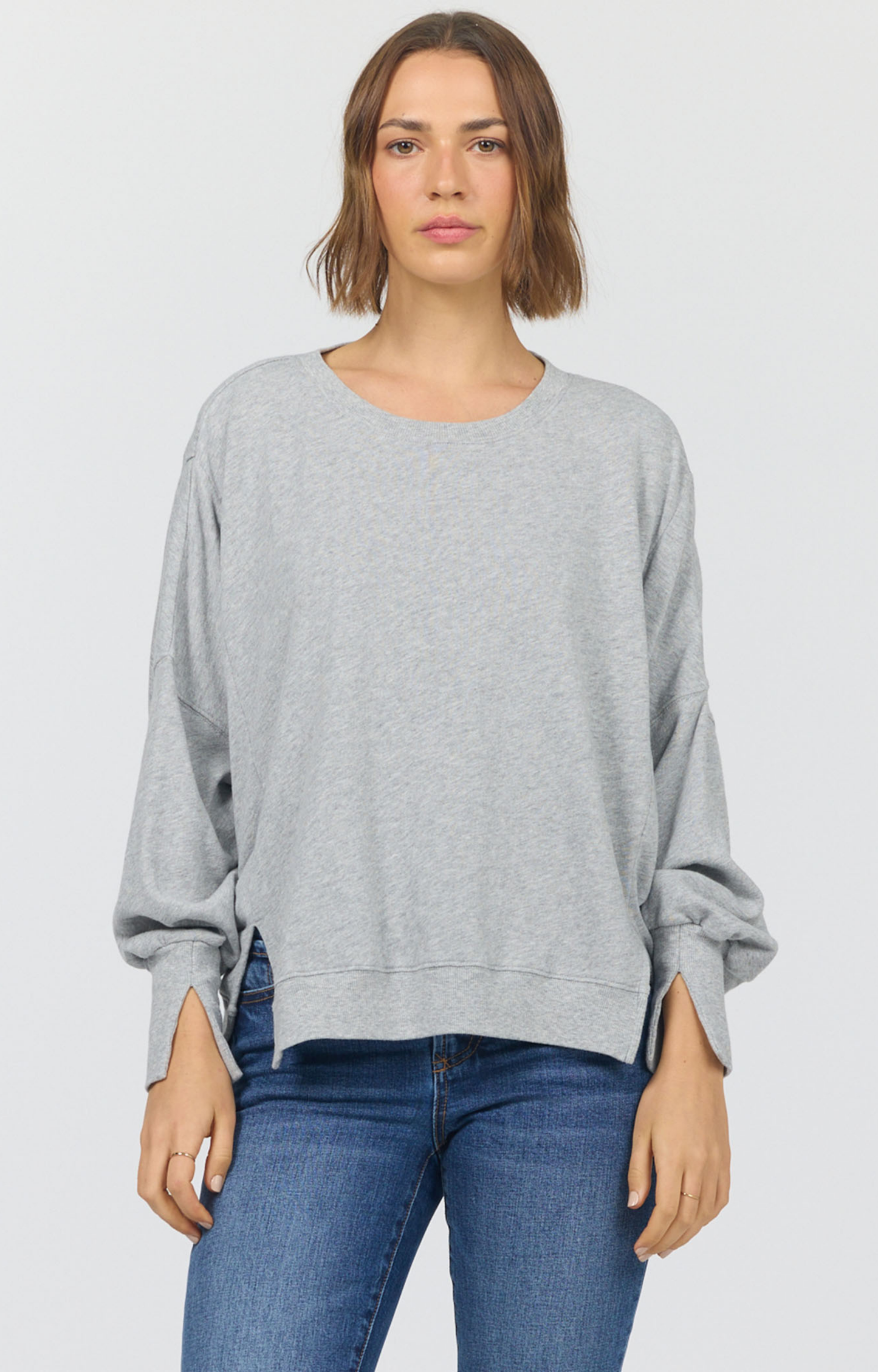 Heather Grey Split Sleeve Pullover Sweatshirt