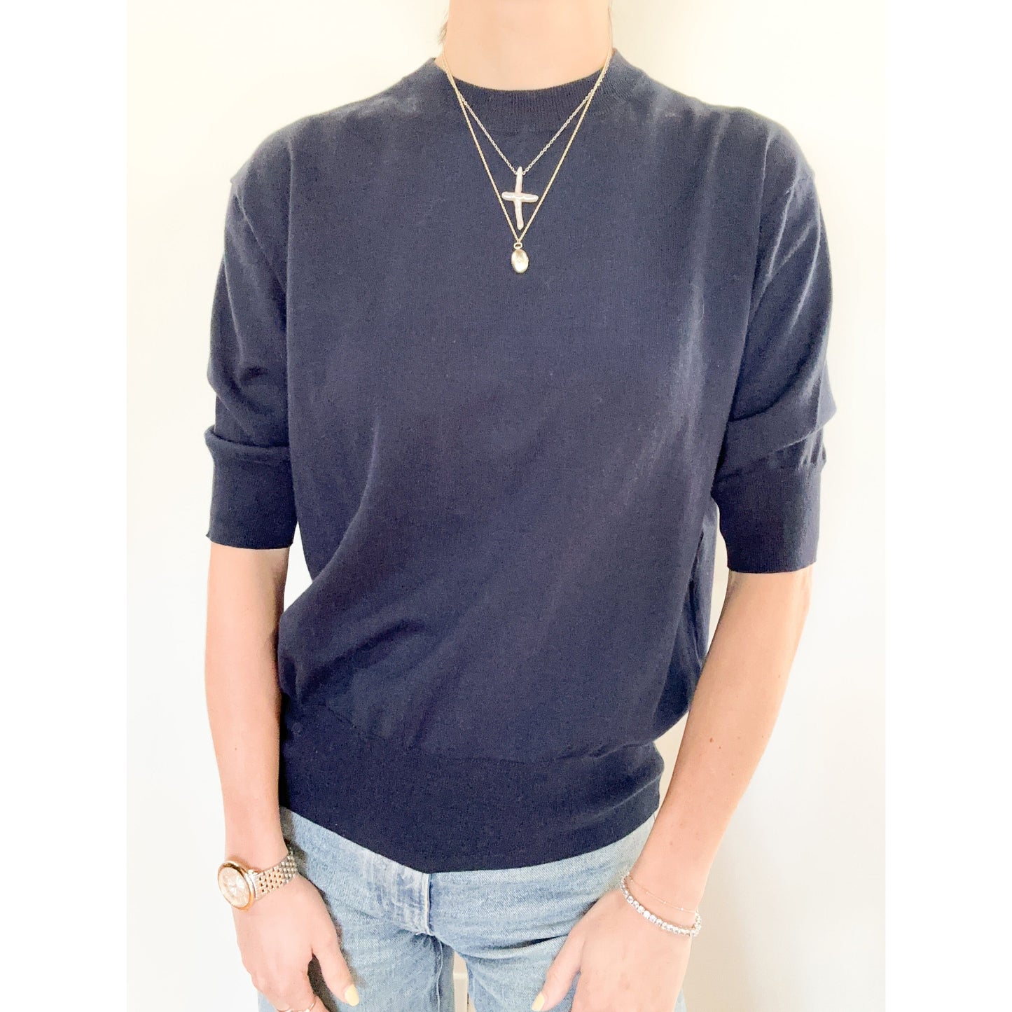 Navy Tissue Half Sleeve Top