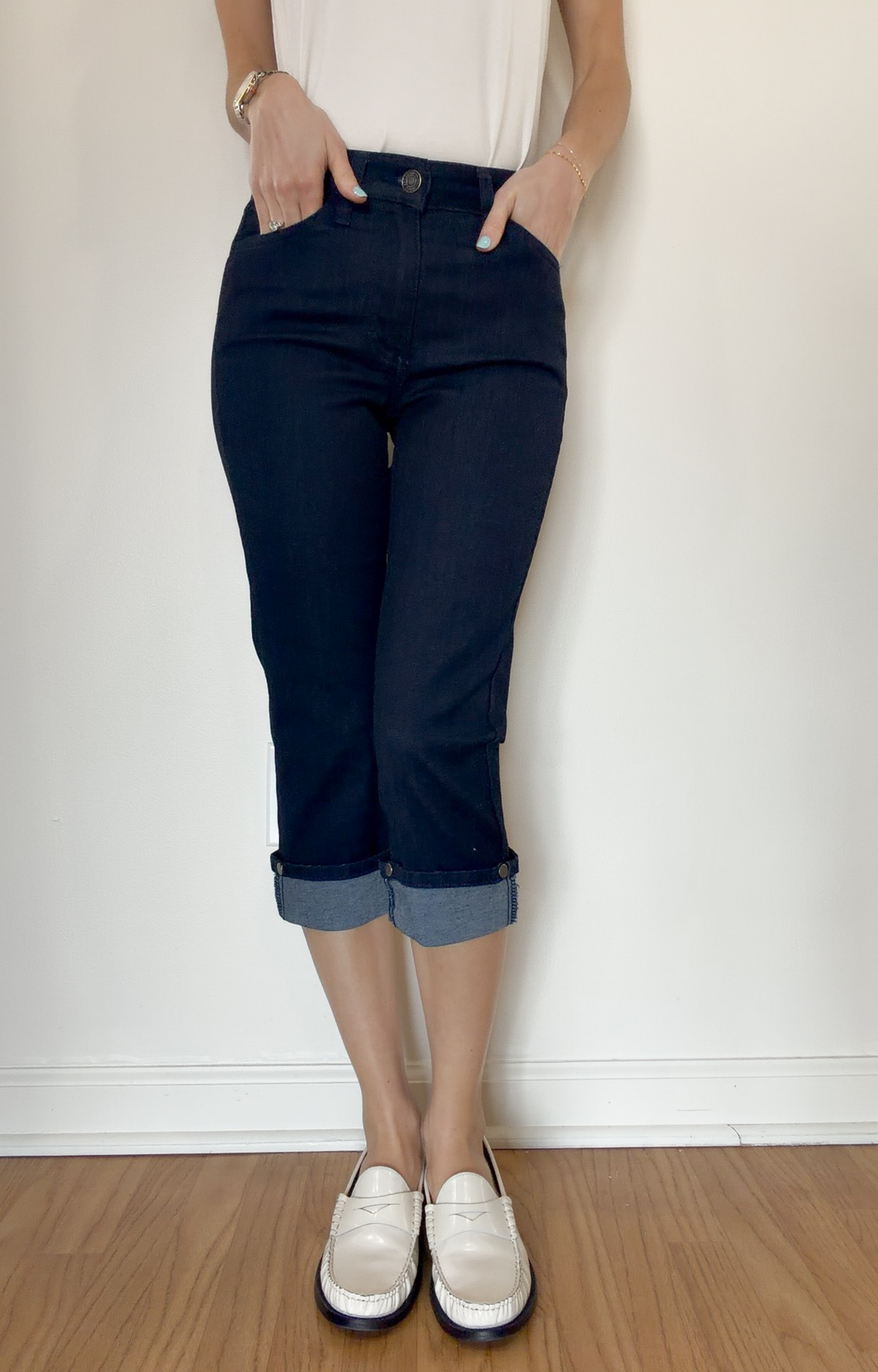Dark Wash Studded Capri