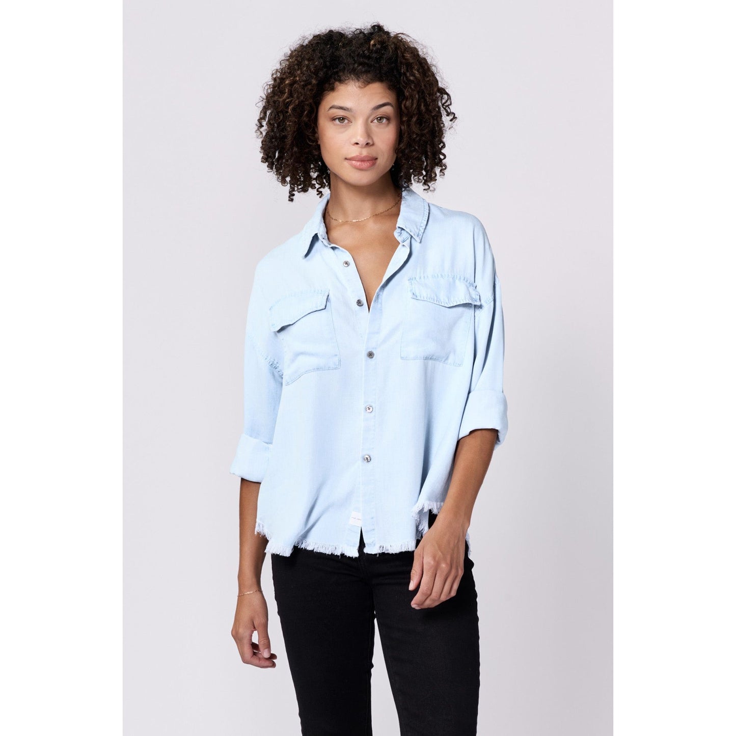 Ice Fray Hem Button Down Shirt