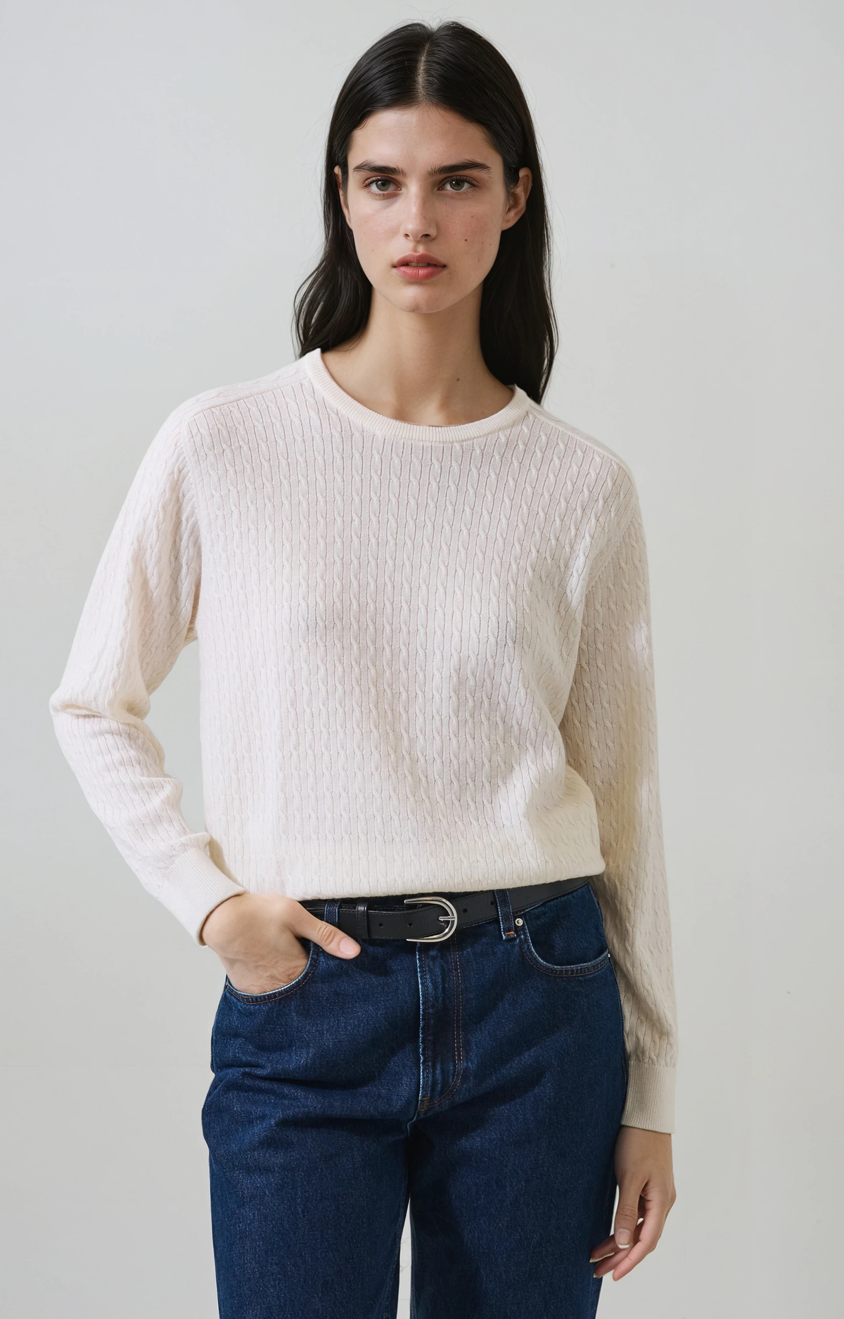 Ivory Cableknit Fine-Merino Sweater