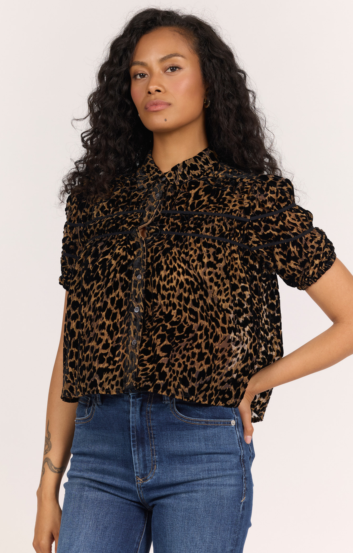 Leopard Puff Sleeve Blouse