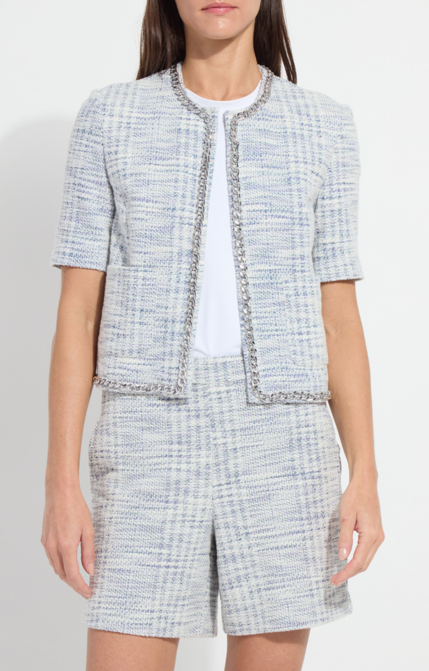 Light Blue Chain Tweed Jacket