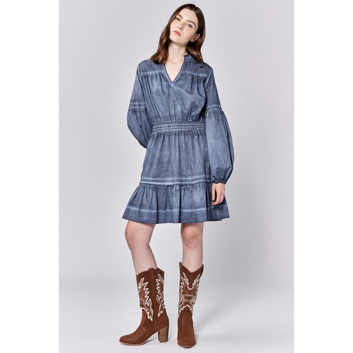 Indigo Long Sleeve Ruffle Dress