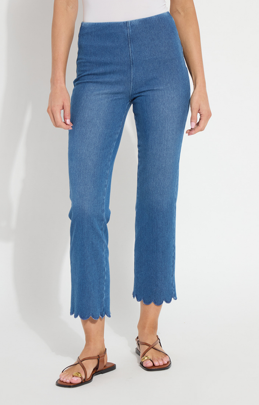 Medium Wash Scalloped Flare Jeans