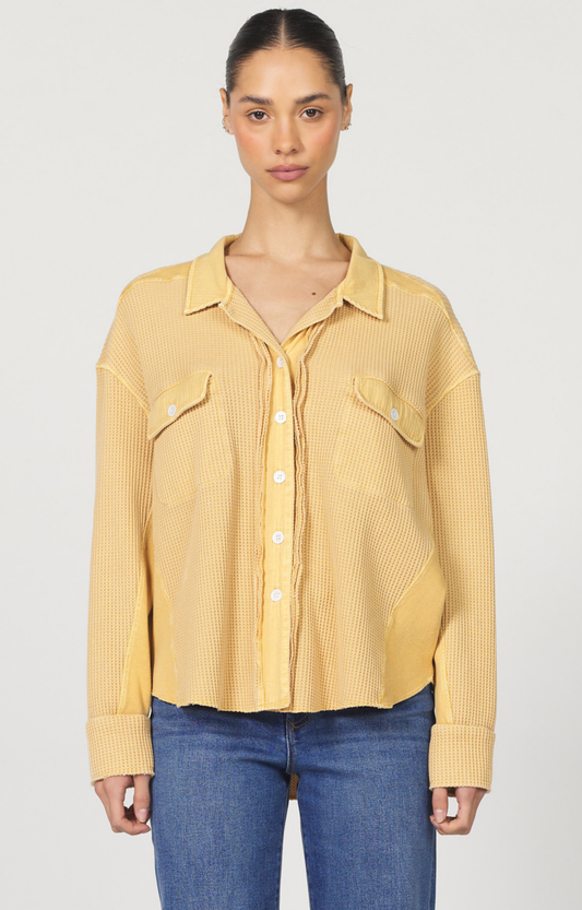Mustard Waffle Knit Button Down