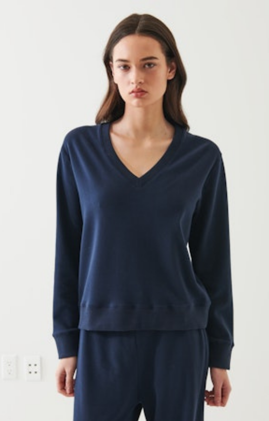 Navy Brushed V-Neck Sweatshirt