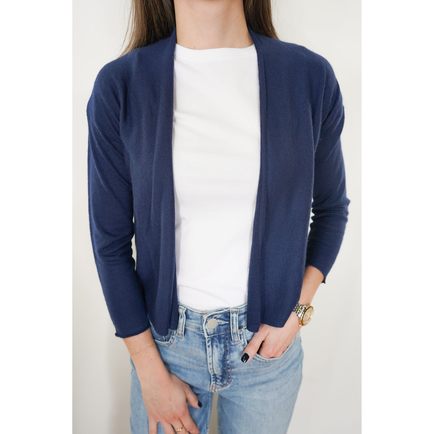 Navy Cropped Cashmere Cardigan