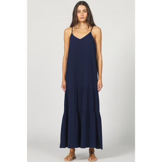 Navy Gauzey Tiered Maxi Dress