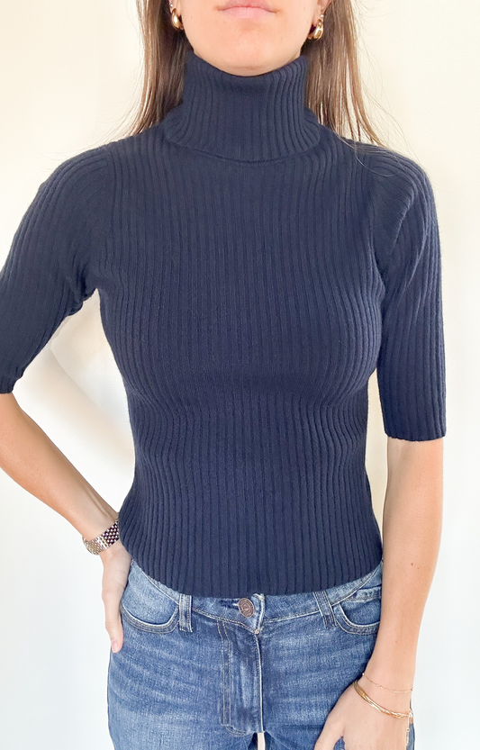 Navy Half Sleeve Cashmere Turtleneck