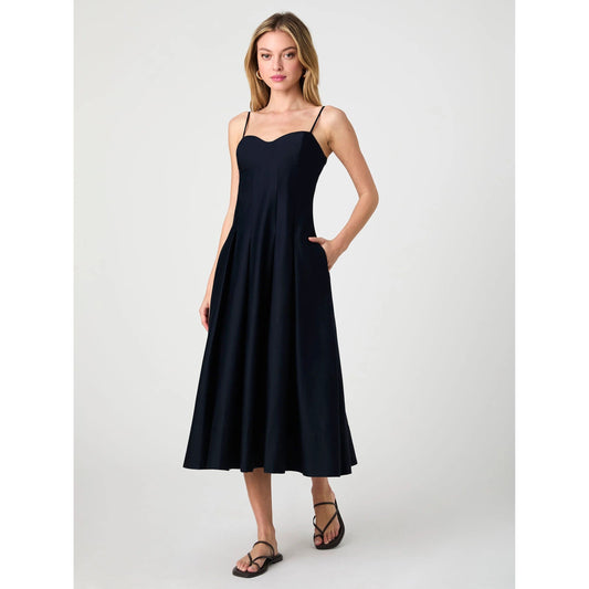 Navy Pleated Midi Dress