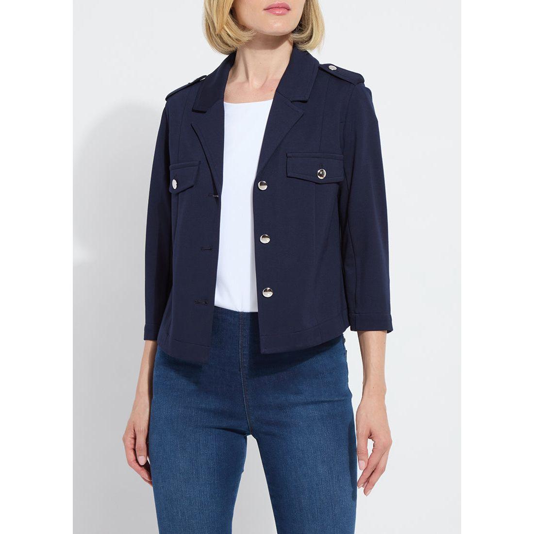 Navy Ponte Cropped Jacket