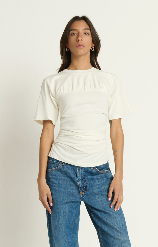 Off White Ruched T-Shirt