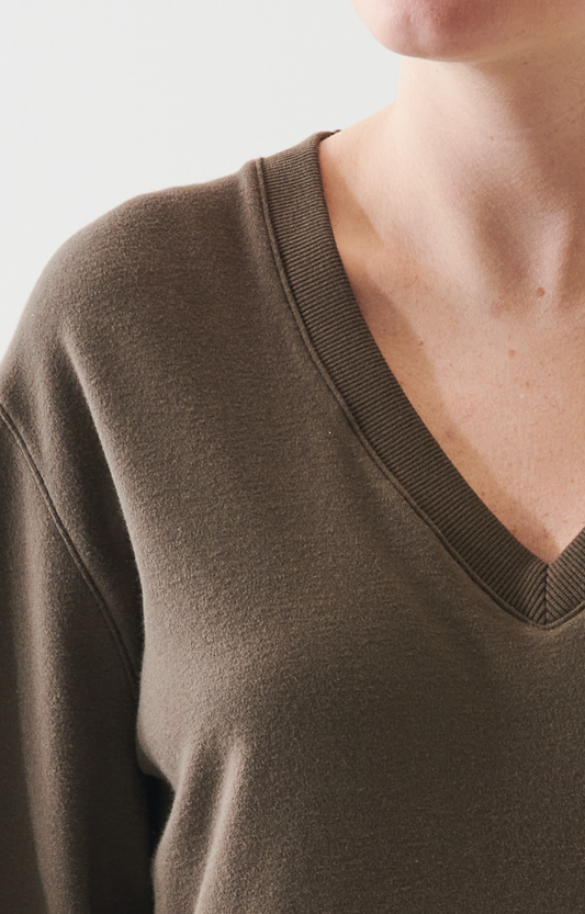 Olive Brushed V-Neck Sweatshirt