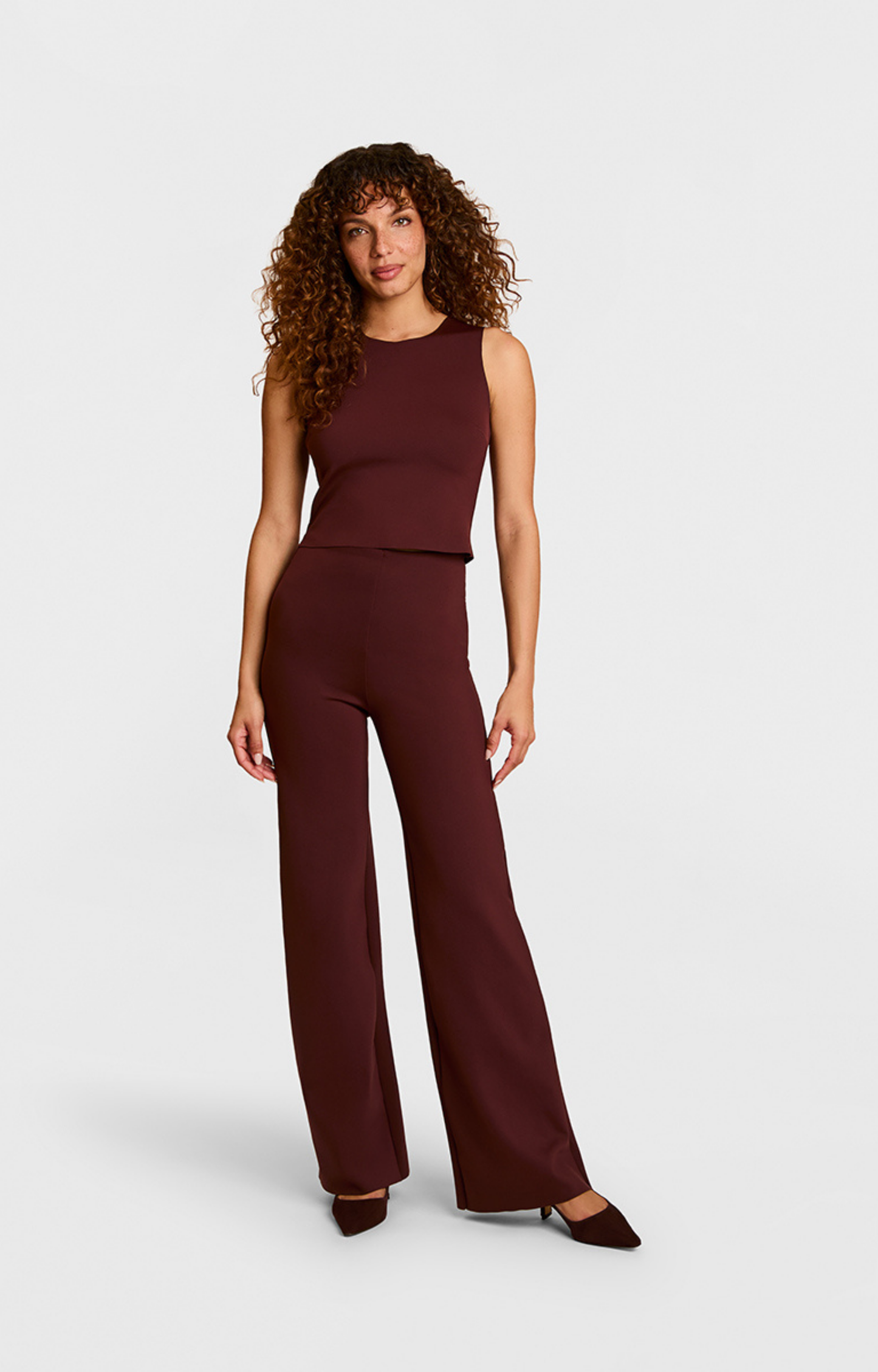 Oxblood Neoprene Wide Leg Pant