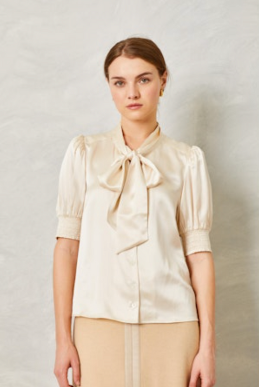 Ivory Silk Bow Blouse