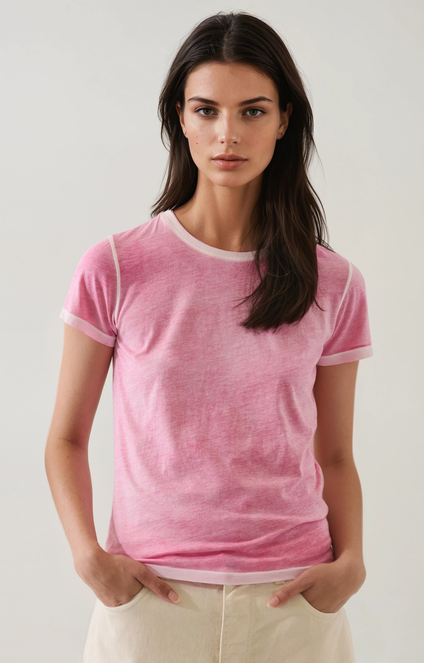 Pink Reverse Spray Crew T-Shirt