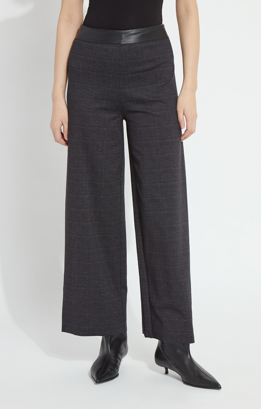 Plaid Leather Waistband Ponte Pant