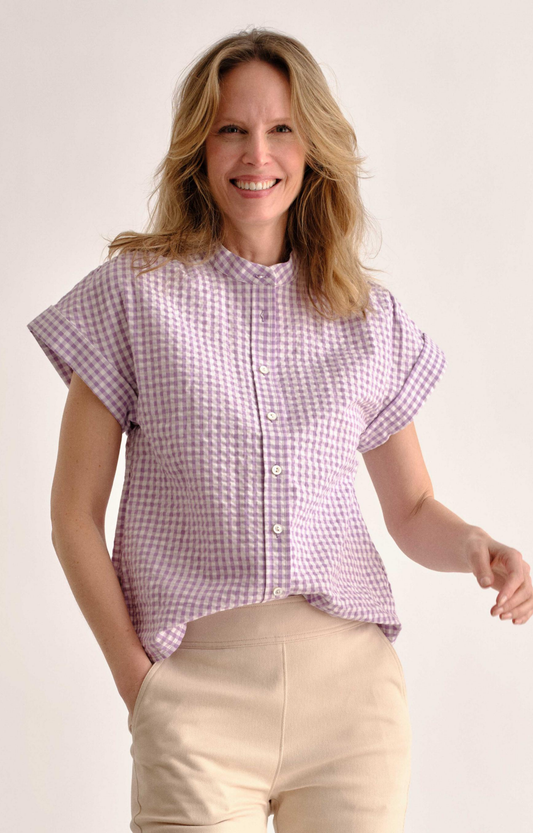Purple Gingham Button Down Top