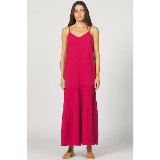 Red Gauzey Tiered Maxi Dress