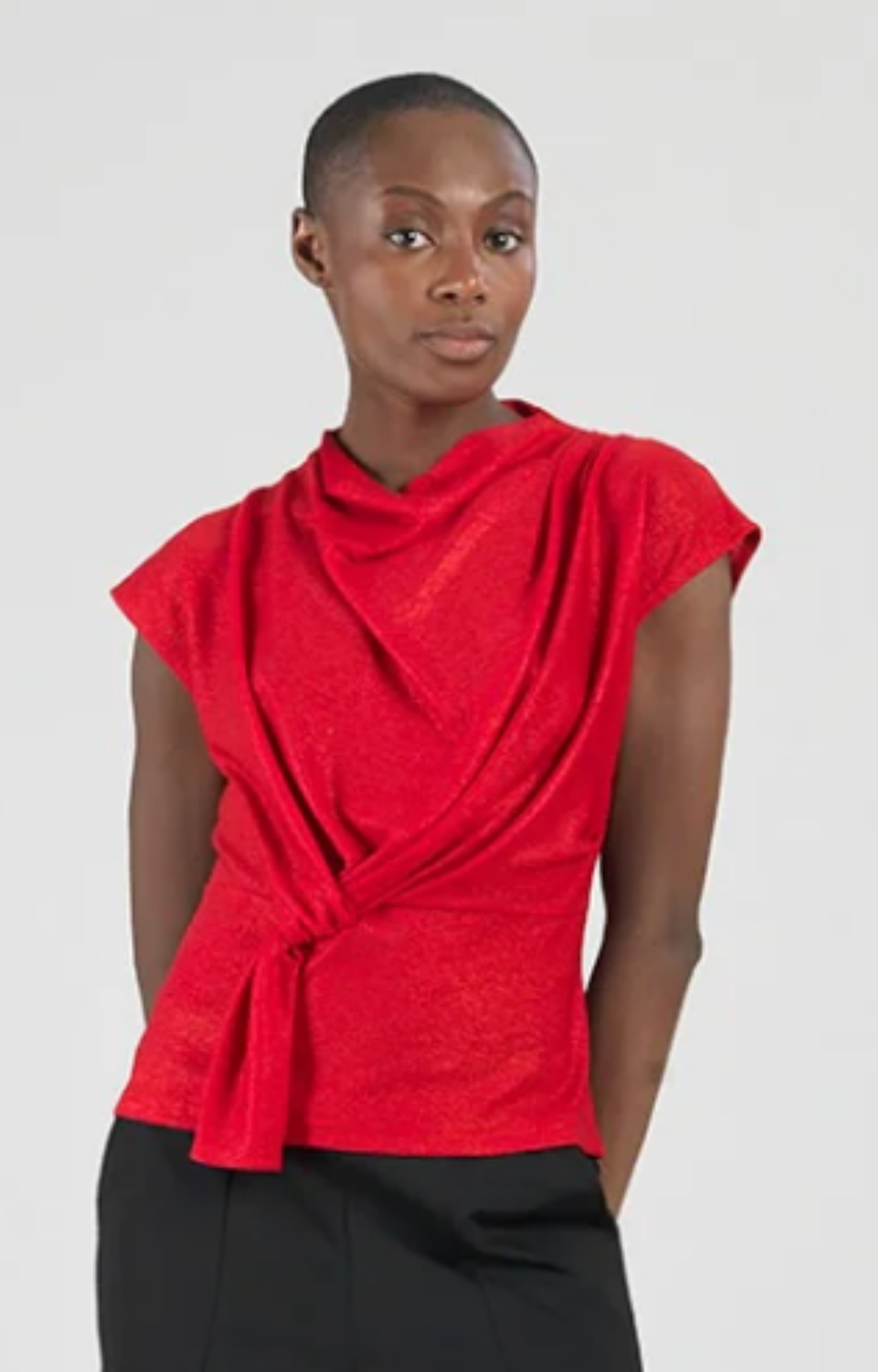 Red Shimmer Loop Front Blouse