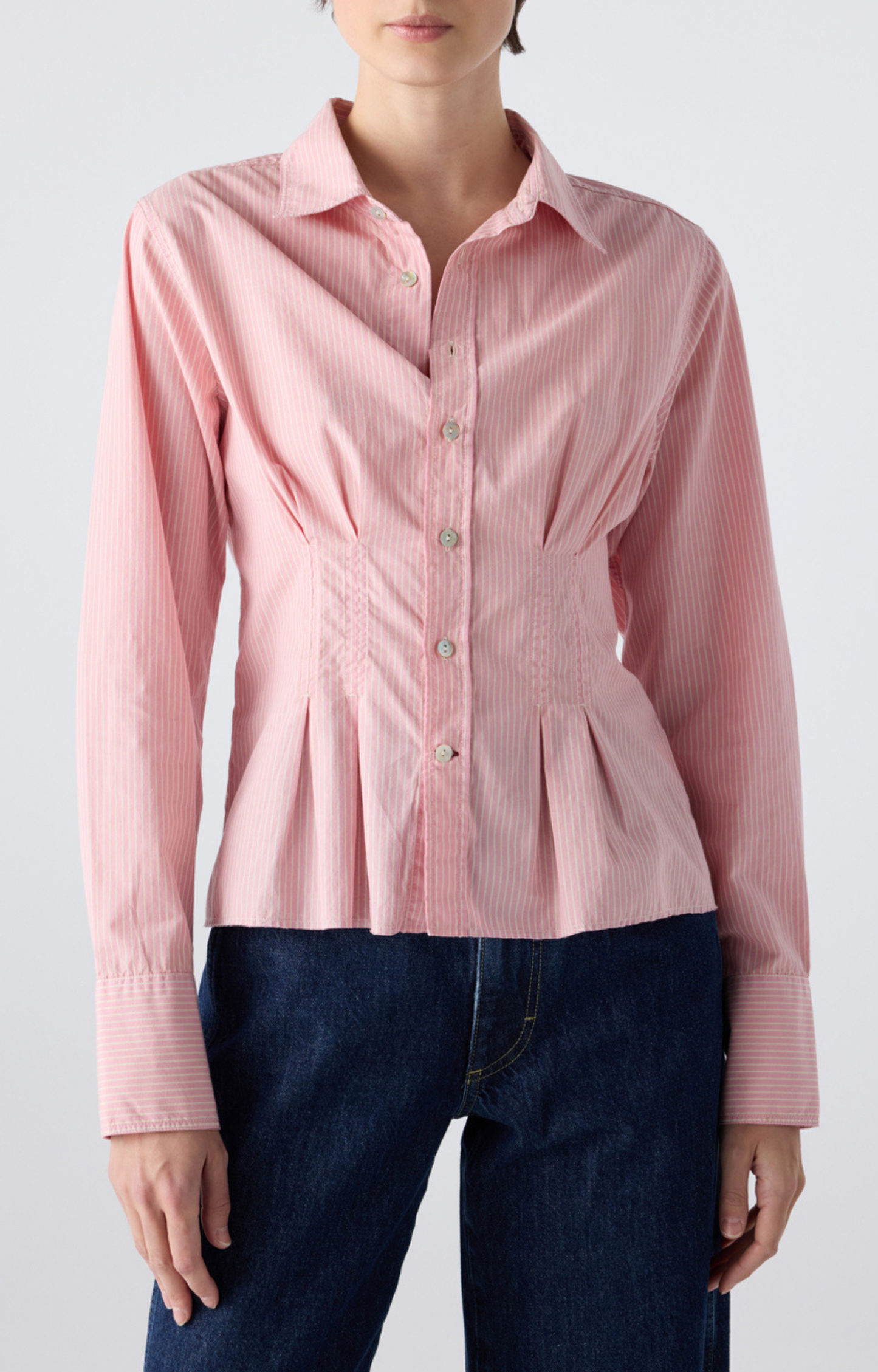 Rose Striped Waisted Button Down