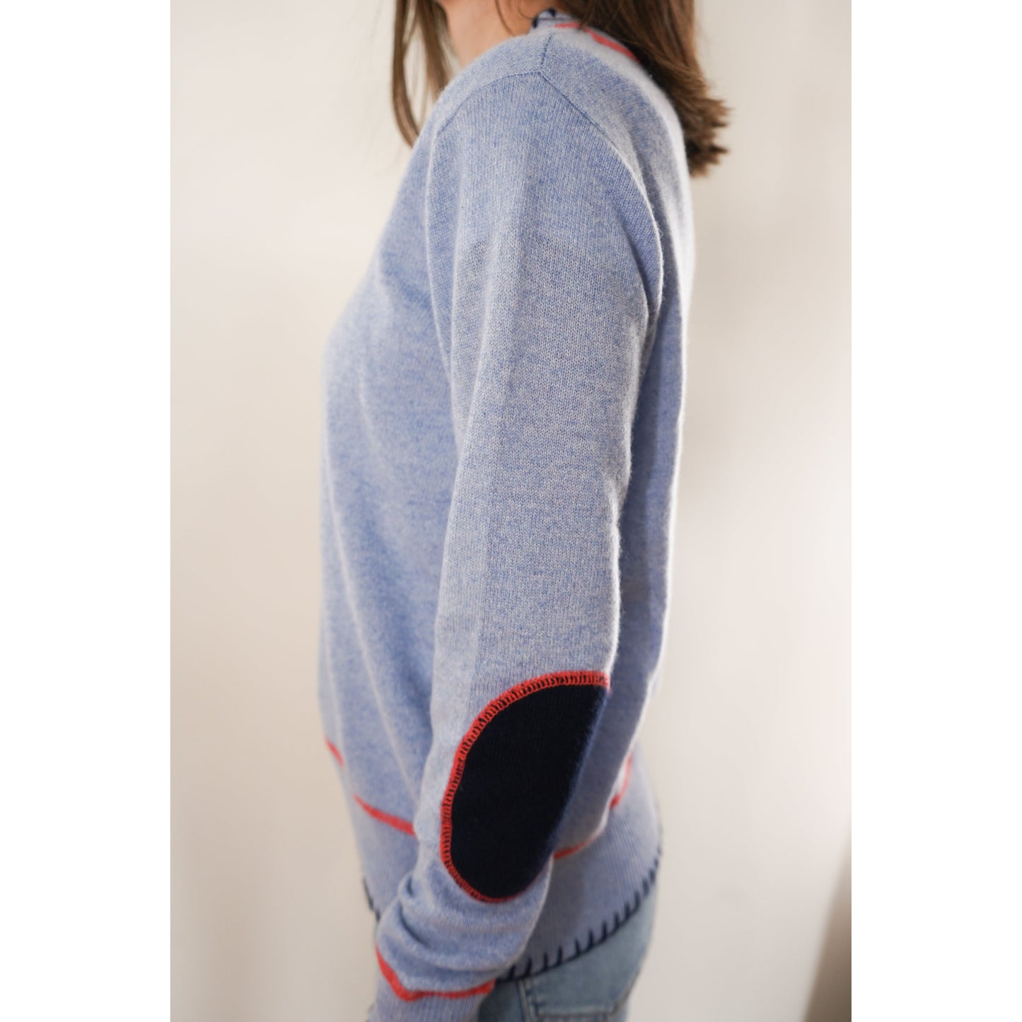 Sky Elbow Patch Cashmere Sweater