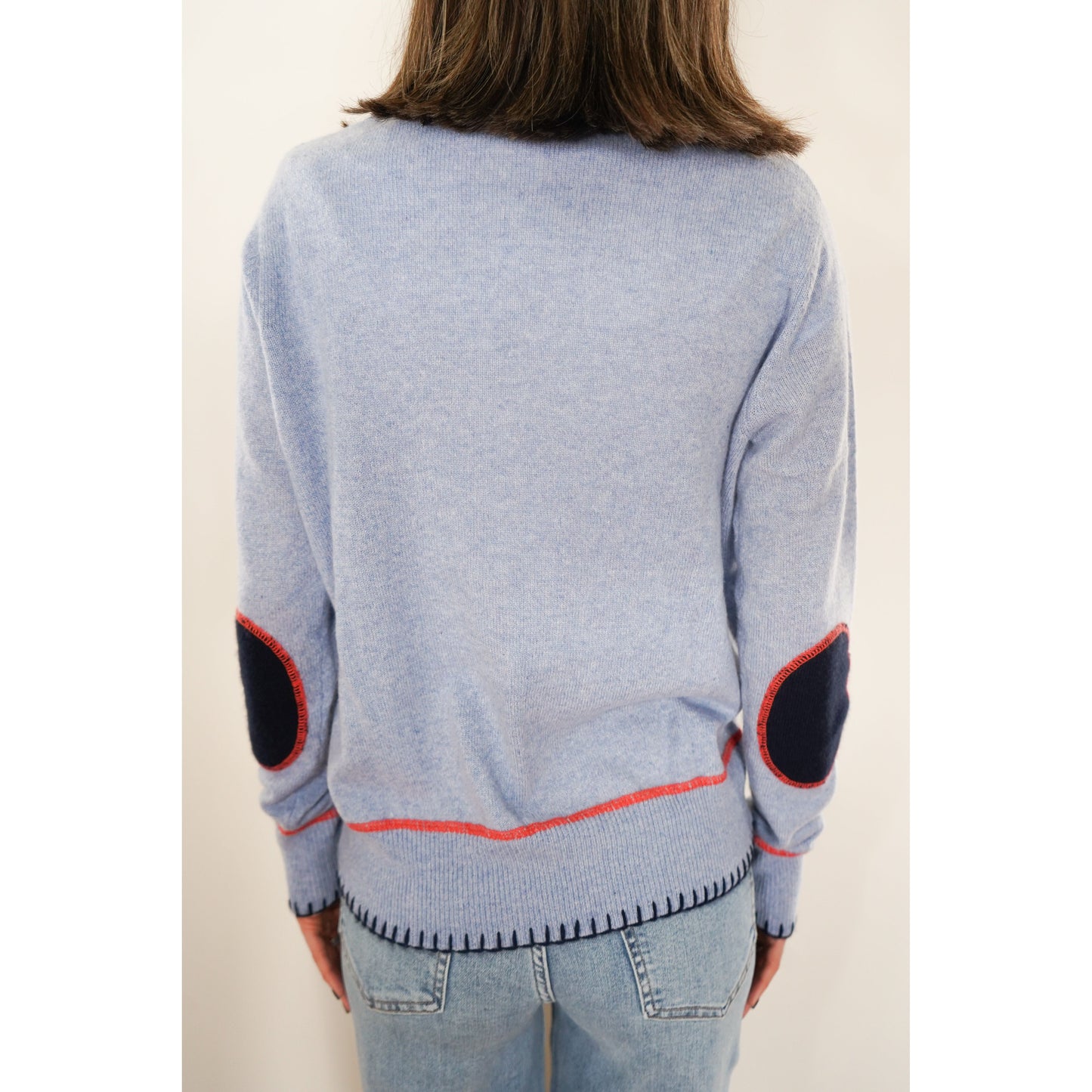 Sky Elbow Patch Cashmere Sweater