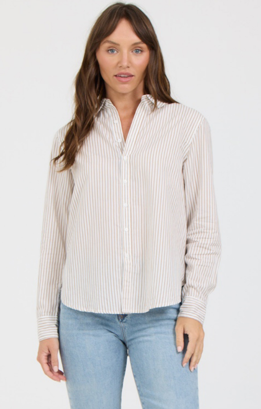 Tan Stripe Cotton Button Down