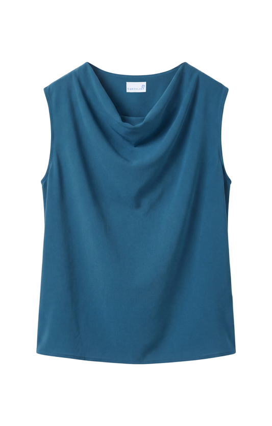 Teal Cowl Neck Blouse
