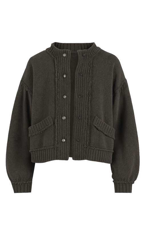 Washed Black Snap Front Sweater