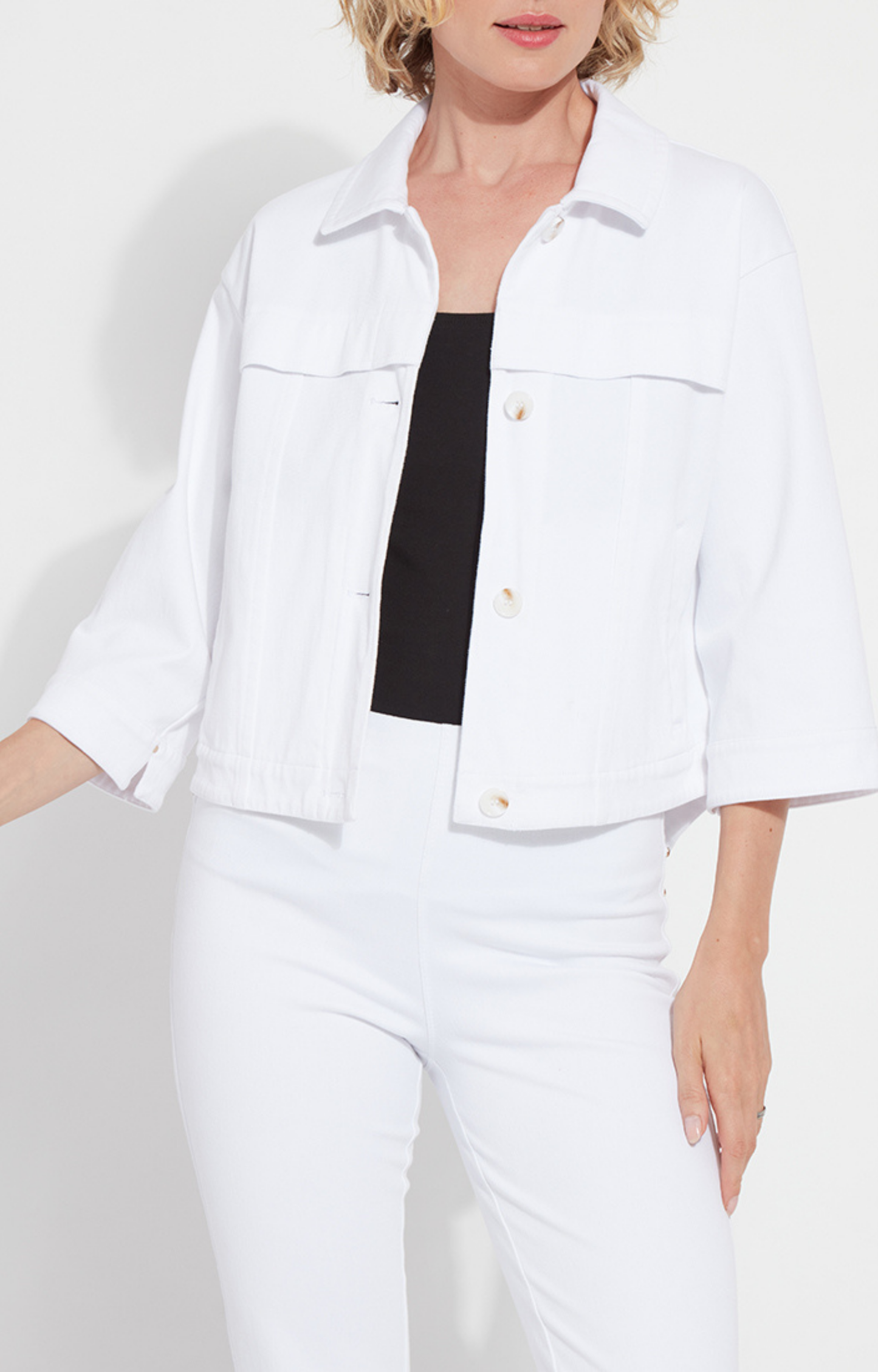 White 3/4 Sleeve Denim Jacket