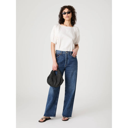 White Boatneck Puff Sleeve Top