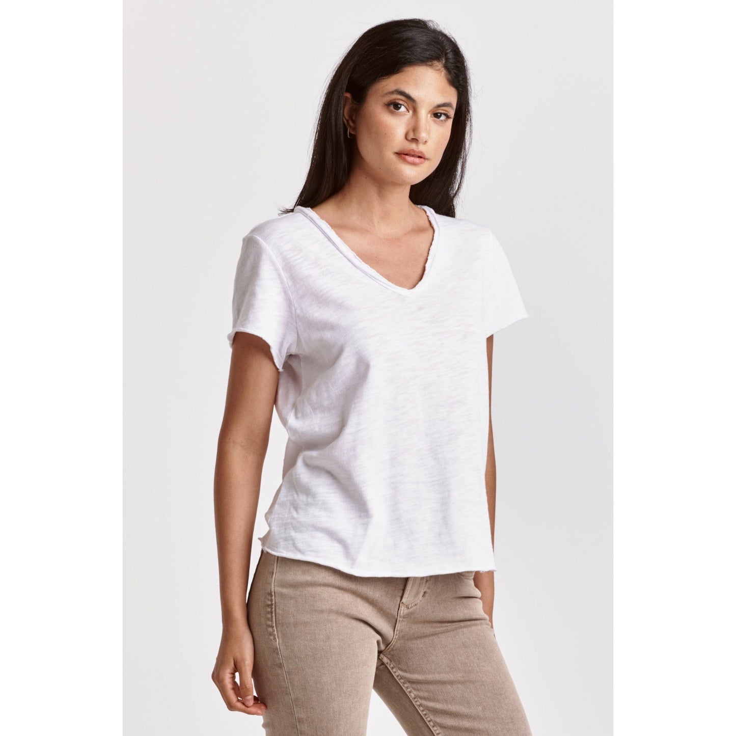 White Distressed V-Neck T-Shirt