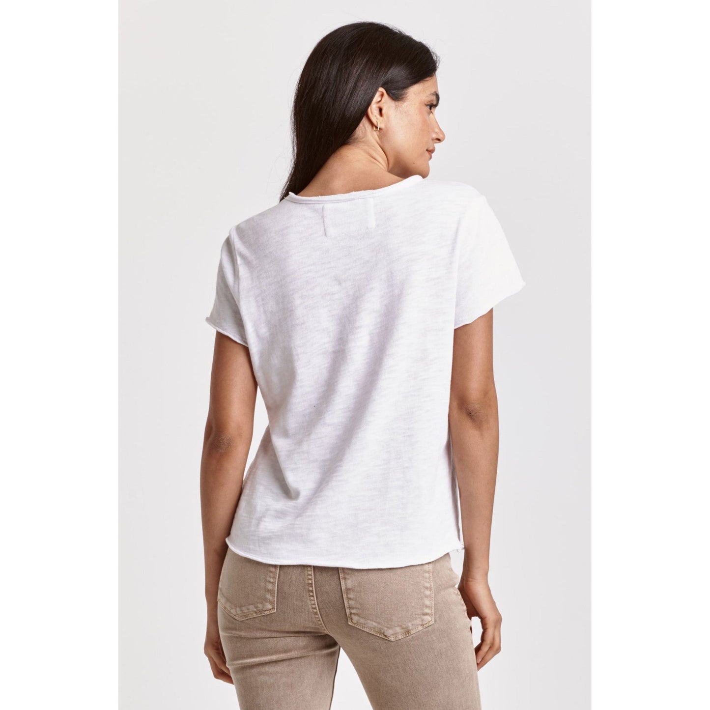 White Distressed V-Neck T-Shirt