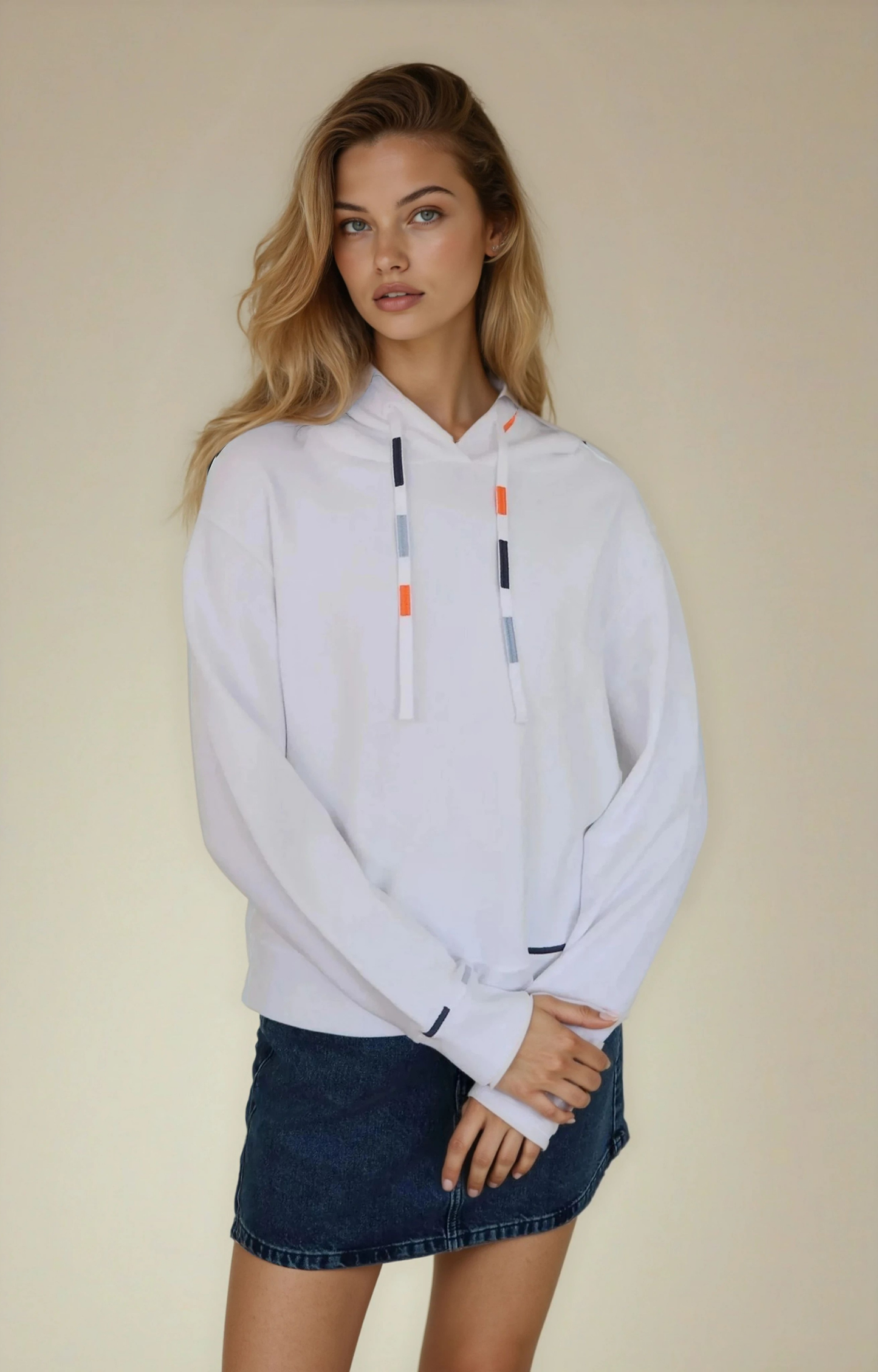 White Embroidered Detail Hoodie