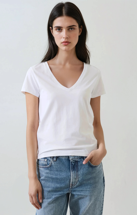 White Fitted V-Neck T-Shirt