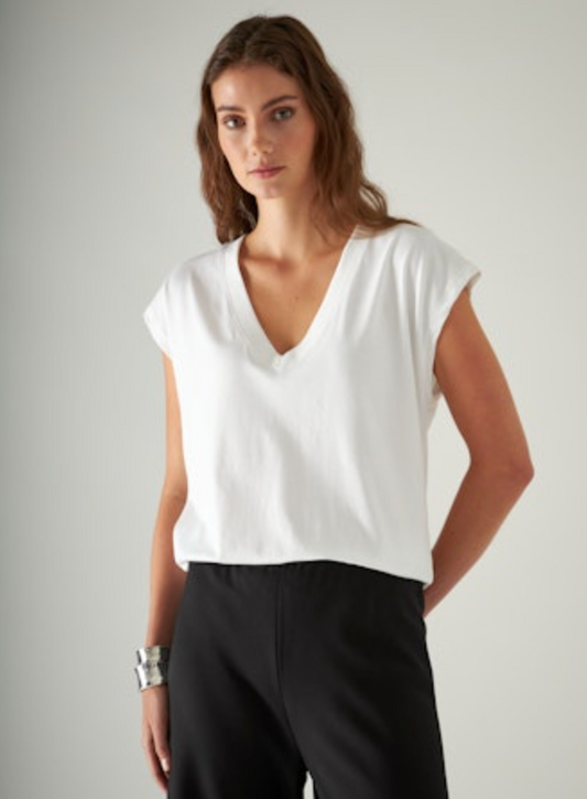 White V-Neck Dolman T-Shirt