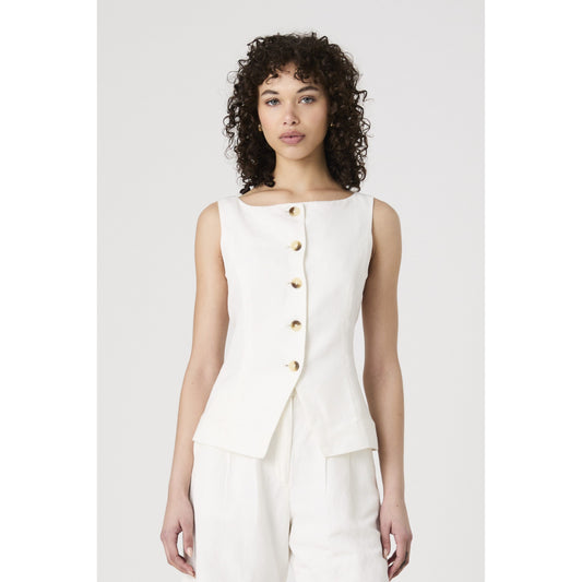 White Linen Waisted Vest