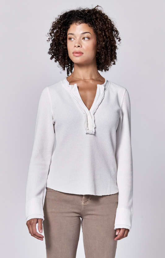 White Notched Waffle Shirt