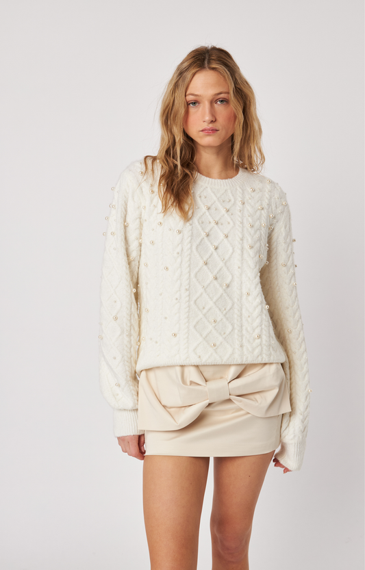 White Pearl Cable Knit Sweater