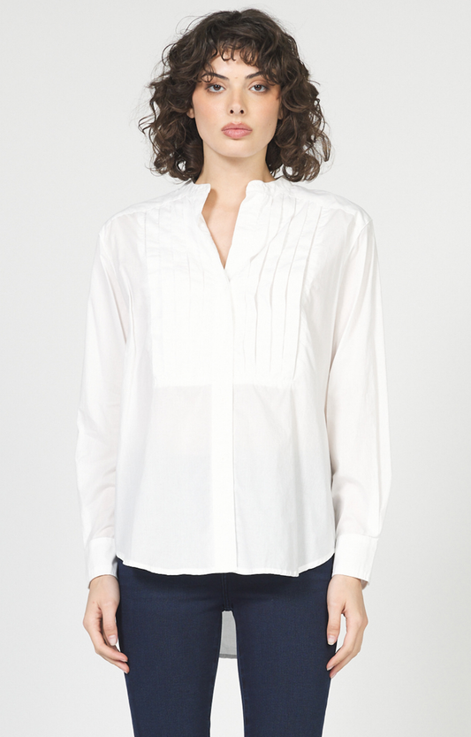 White Pleat Front Blouse