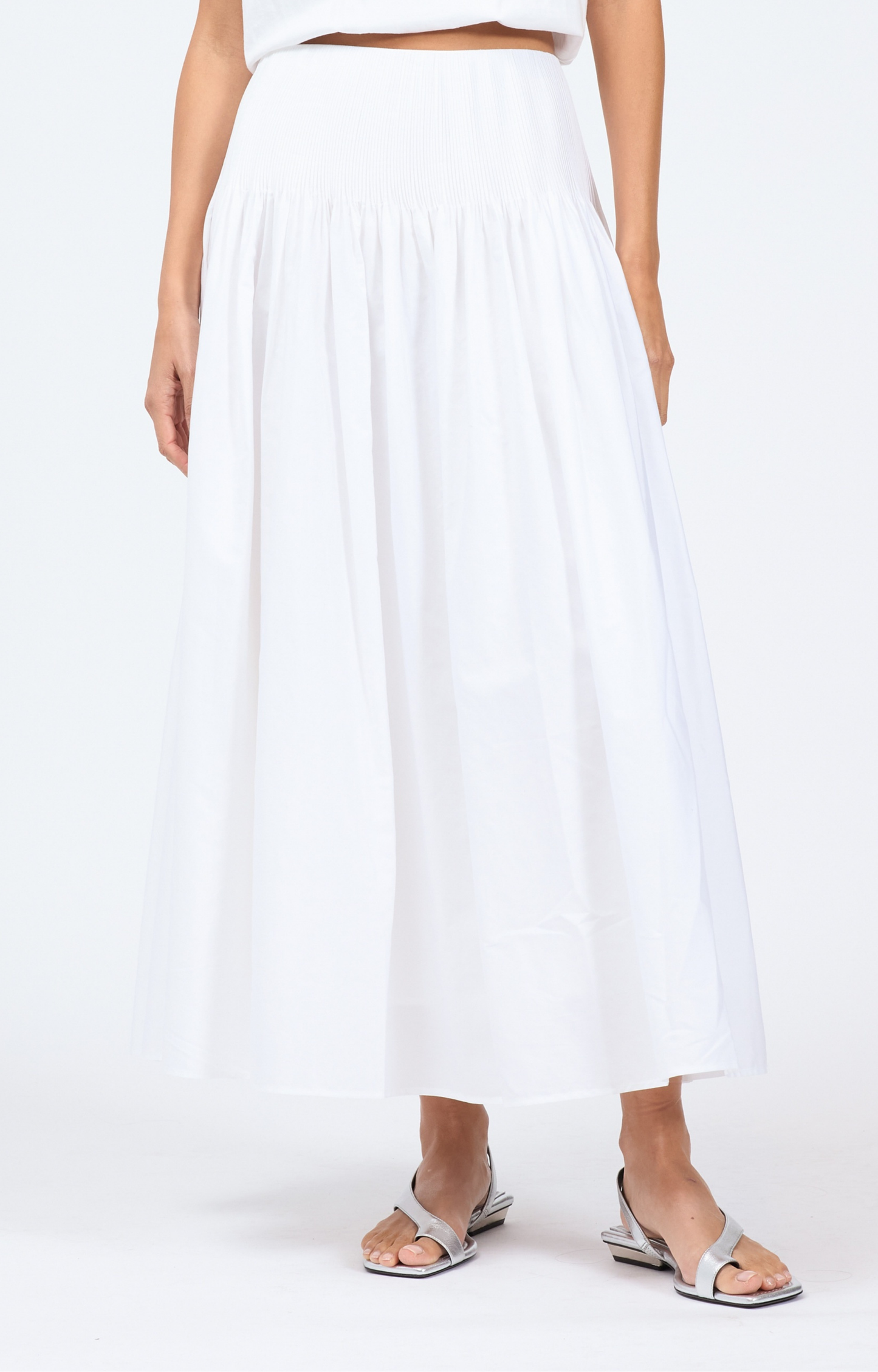 White Poplin Midi Skirt