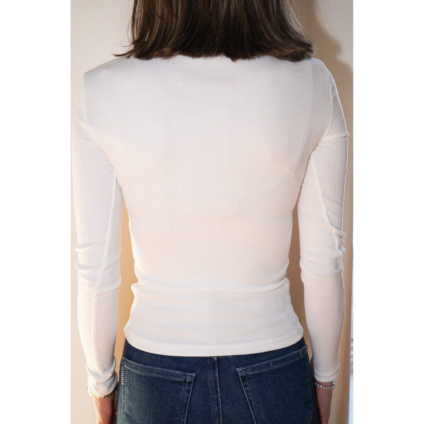 White Ribbed Long Sleeve Top